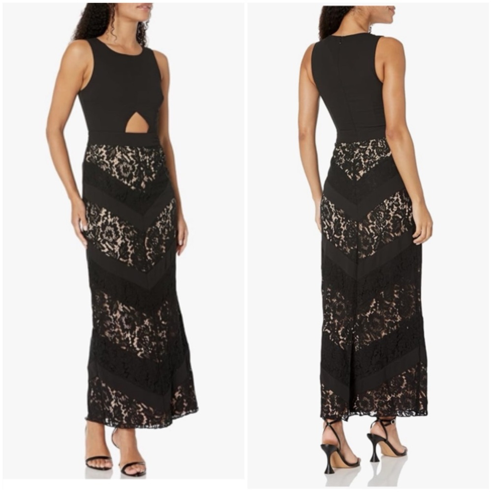Fame and Partners The Spring Black Nude Cut Out Formal Dress Gala Gown Size 2 XS